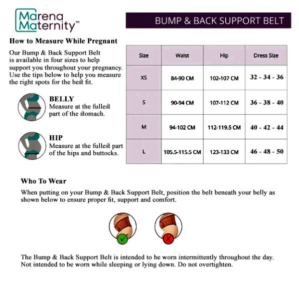 MARENA MATERNITY™ BUMP & BACK SUPPORT BELT Size Chart